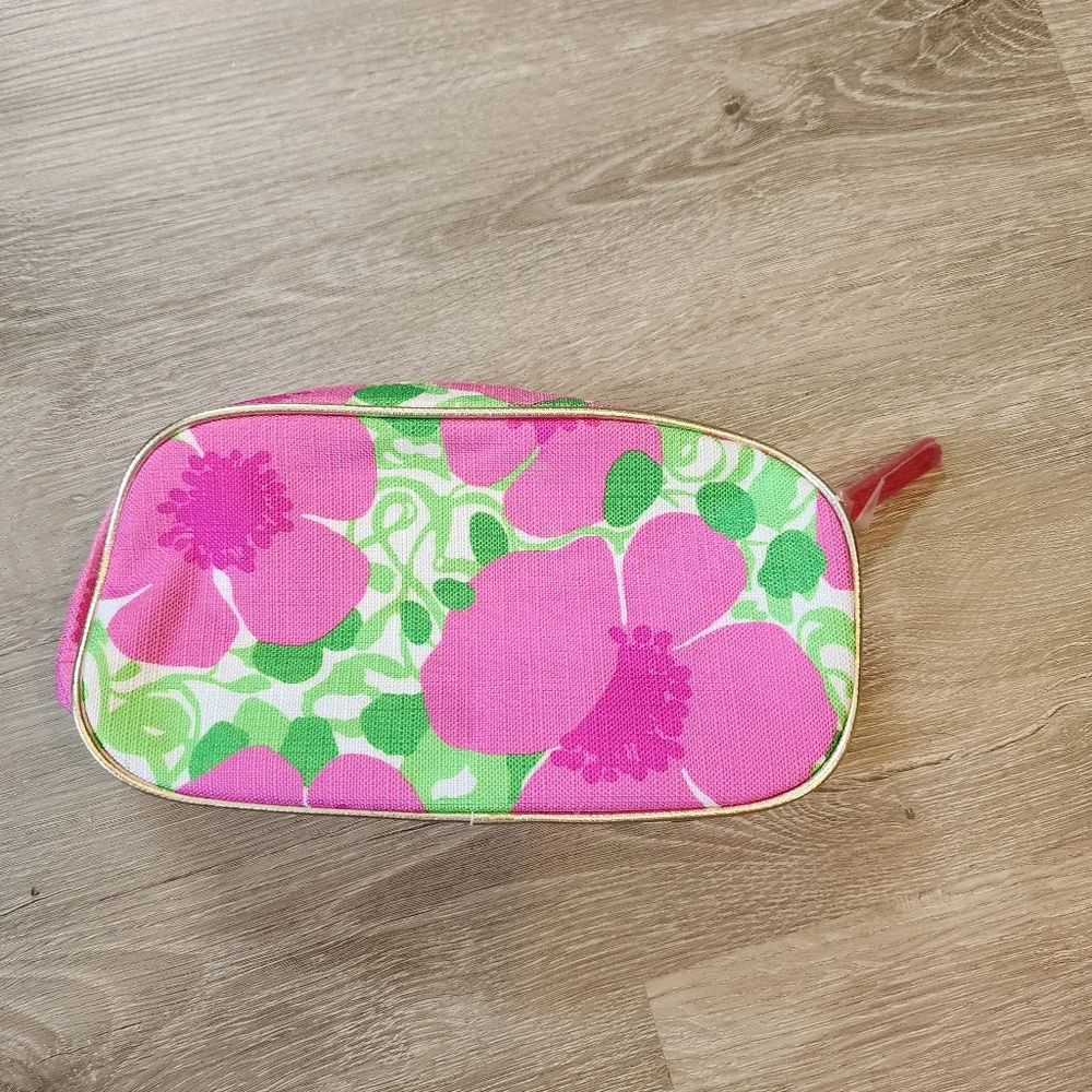 Lilly Pulitzer Estee Lauder Pink and Green Floral Cosmetic Bag